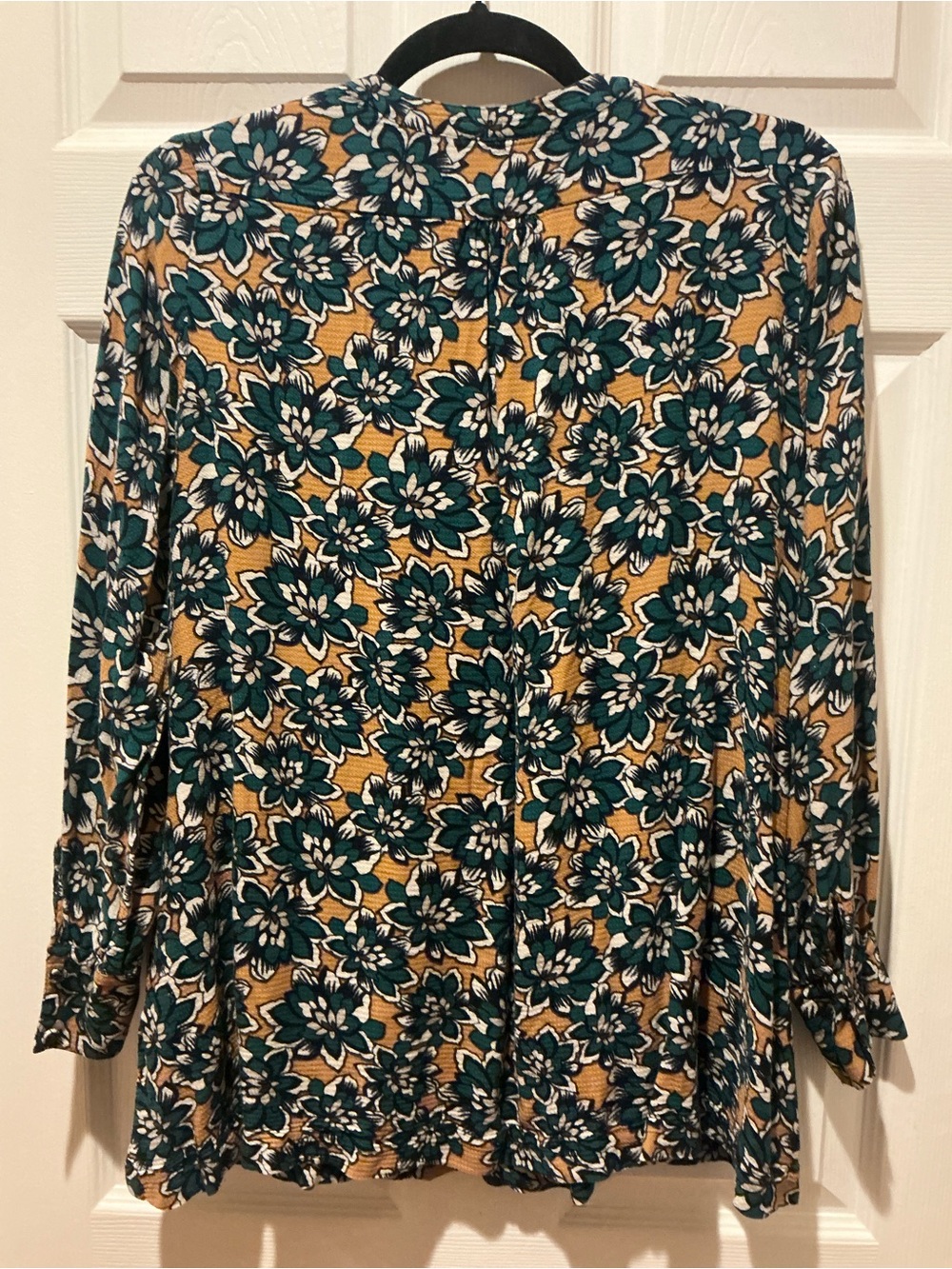 Olsen Teal Floral Henley Babydoll Tunic Top - P2P 20 - Picture 3 of 7